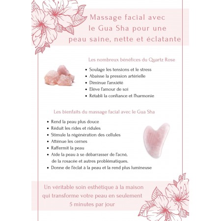 Pochette avec masseur visage Gua Sha en quartz rose naturel